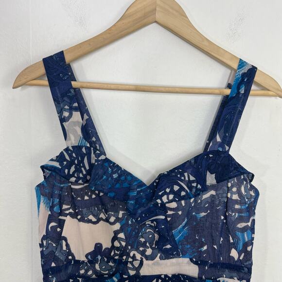 Peruvian Connection Cote Dazur Blue Floral Silk Blend Dress Size 6 - Picture 3 of 13